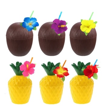 Ananas & Hindistan Cevizi Tasarımlı Pipetli Bardak Seti (6 Adet)