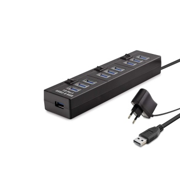 Usb Hub 10*Usb 1M Siyah ( Güç Adaptörlü) HDX7005