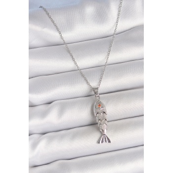 316L Çelik Zincir Gümüş Renk Zirkon Taşlı Balık Figürlü Kolye - TJ-BKO10233