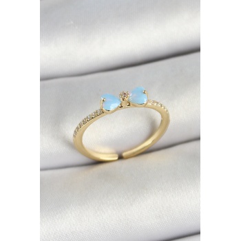 Pirinç Fiyonk Figürlü Zirkon Taşlı Gold Renk Ayarlanabilir Kadın Yüzük - TJ-BYK3760