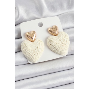 Krem Kalp Figürlü Hasır Örgü Model Gold Renk Kadın Küpe - TJ-BKP10736