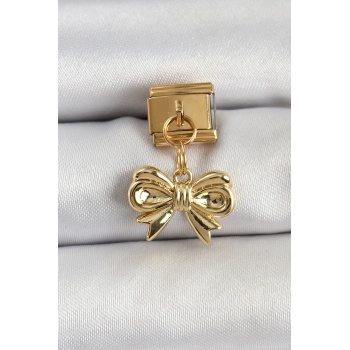 316L Çelik Sallantılı Fiyonk Model Gold Renk Nomination Charm - TJ-BC1412