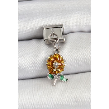 316L Çelik Sallantılı Ayçiçeği Model Gümüş Renk Nomination Charm - TJ-BC1448