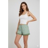 Çizgili Penye Kadın Ev Şortu Bacak Dantel Detaylı Ev Giyim Yeşil