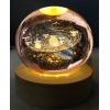 Dekoratif Gezegen Tasarımlı Ahşap altlıklı Işıklı Cam Küre Büyük Boy Cam 8 Cm Ahşap 2 Cm