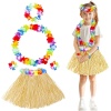 Yetişkin Çocuk Hawaii Parti Seti - 40 cm Naturel Etek + Çiçek Aksesuarlar (5 Parça)
