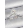 Pirinç Gümüş Renk Beyaz Mineli Çiçek Model Zirkon Taş Detay Kadın Yüzük - TJ-BYK3712