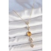 Pirinç Zincir Kehribar Sarı Gold Renk  Zirkon Taşlı Y Kolye - TJ-BKO10230