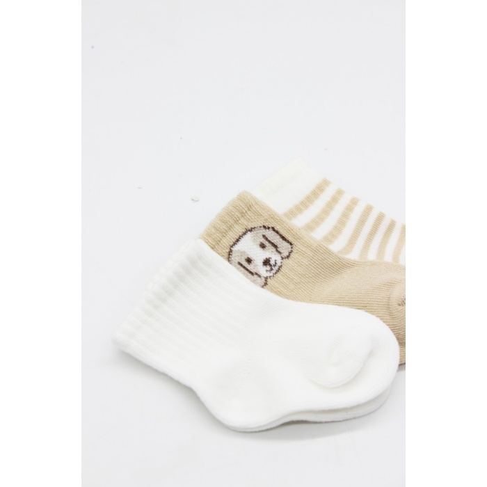Bistyle Dog Boy 3lü Penye Soket Çorap 10134 Ekru