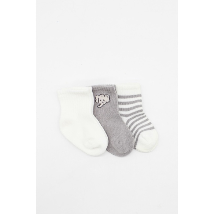 Elephant Boy 3lü Penye Soket Çorap 10135 Ekru