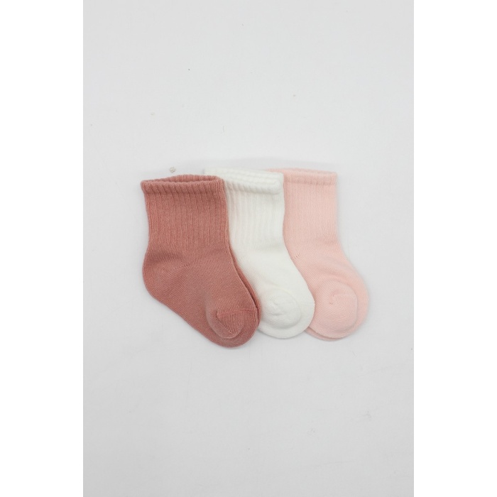 Cherry Girl 3lü Penye Soket Çorap 10138 Pudra