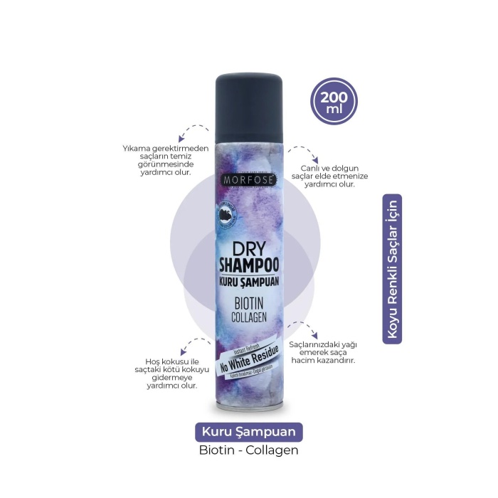 Kuru Şampuan Biotin Collagen 200 ML - Koyu Renkli Saçlar - mrfs