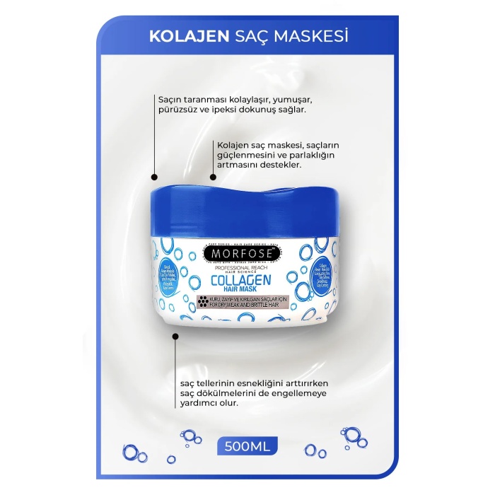 Kolajen Saç Maskesi 500 ML - Zayıf ve Kırılgan Saçlar İçin - mrfs