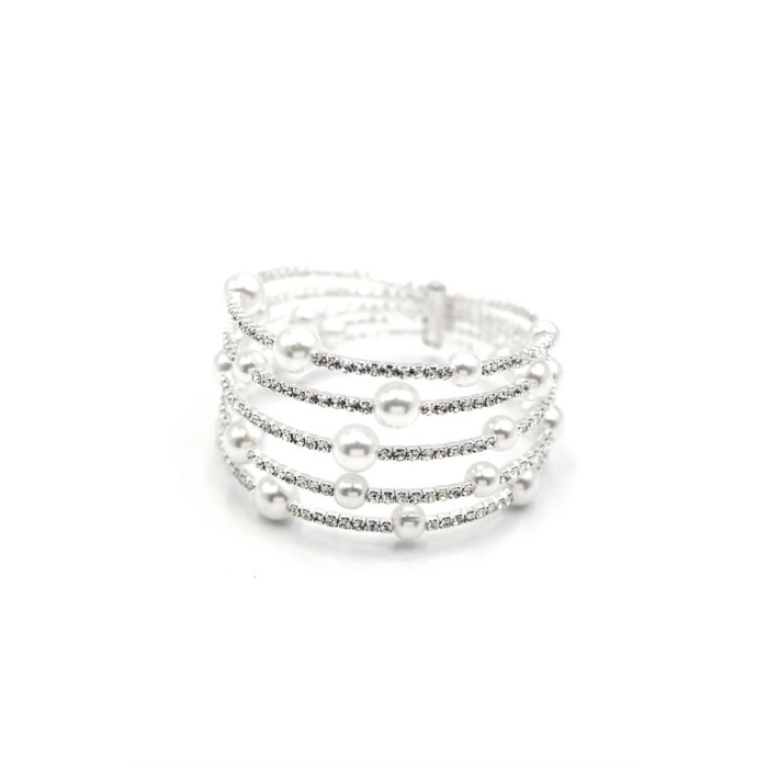 Beş Sıra İncili Su Yolu Bileklik - Gümüş