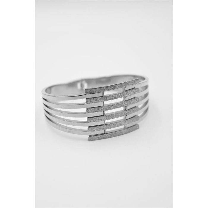 Yaldızlı Kalın Kaburga Bilezik - Gümüş