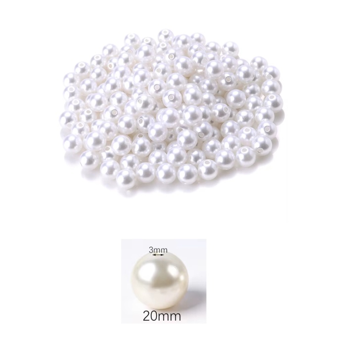 500 gram 20mm Beyaz Renk Plastik İnci Boncuk Çanta ve Takı Yapım Boncuğu (~100 adet)