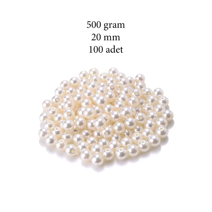 500 gram 20mm Krem Renk Plastik İnci Boncuk Çanta ve Takı Yapım Boncuğu (~100 adet)