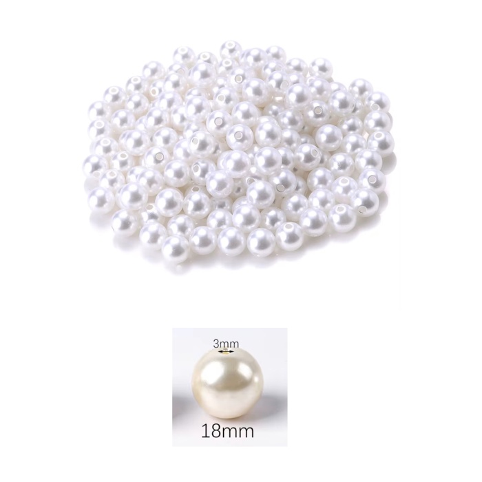1.000 gram (1 kg.) 18mm Beyaz Renk Plastik İnci Boncuk Çanta ve Takı Yapım Boncuğu (~220 adet)