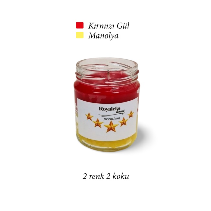 Premium Seri 2 Renk 2 Koku Sarı Kırmızı Beş Yıldız Kavanoz Mum 210 cc - RYL