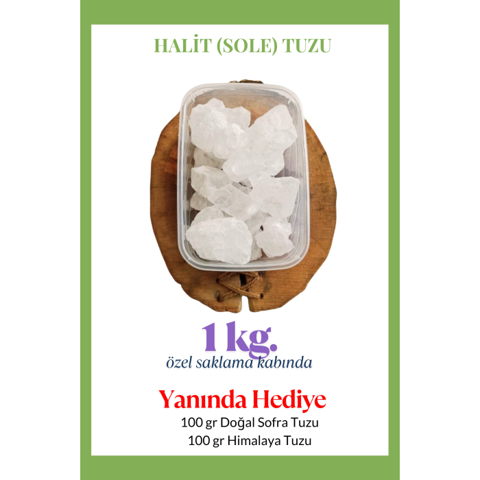 Halit Kristal Himalaya Tuzu 1 Kg. Berrak Kristal Tuz - Kristal Sole Tuzu Halit Tuz 1000 Gr. - HEDİYELİ