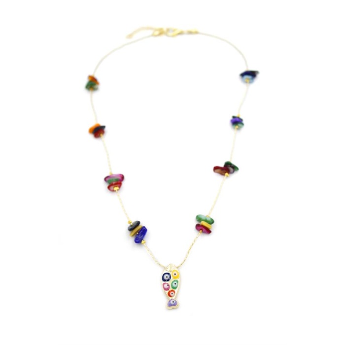 Kırıktaşlı Balık Kolye - ÇOK RENKLİ