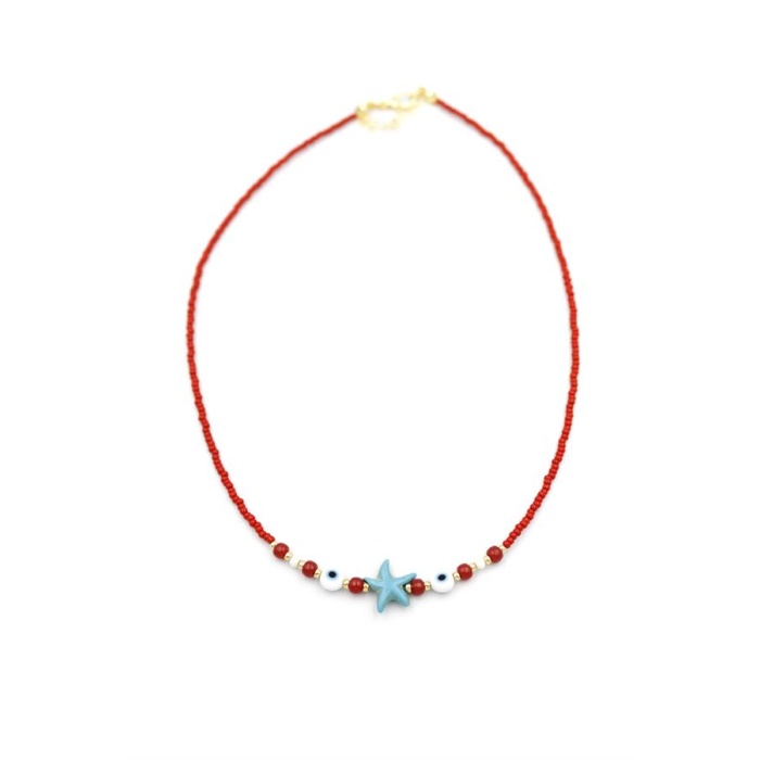 Boncuk Deniz Yıldzı Kolye - Kırmızı