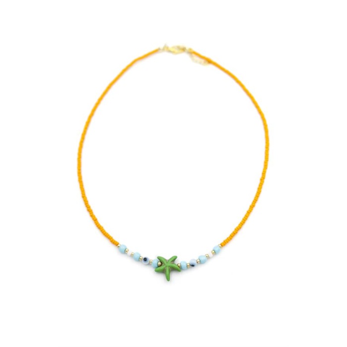 Boncuk Deniz Yıldzı Kolye - Turuncu