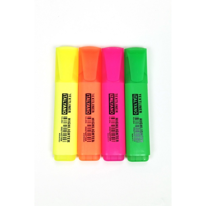 4lü Neon Renk İtalyano Fosforlu Kalem Ergonomik Tasarım Kolay Kullanım Fosforlu İşaret Kalemi