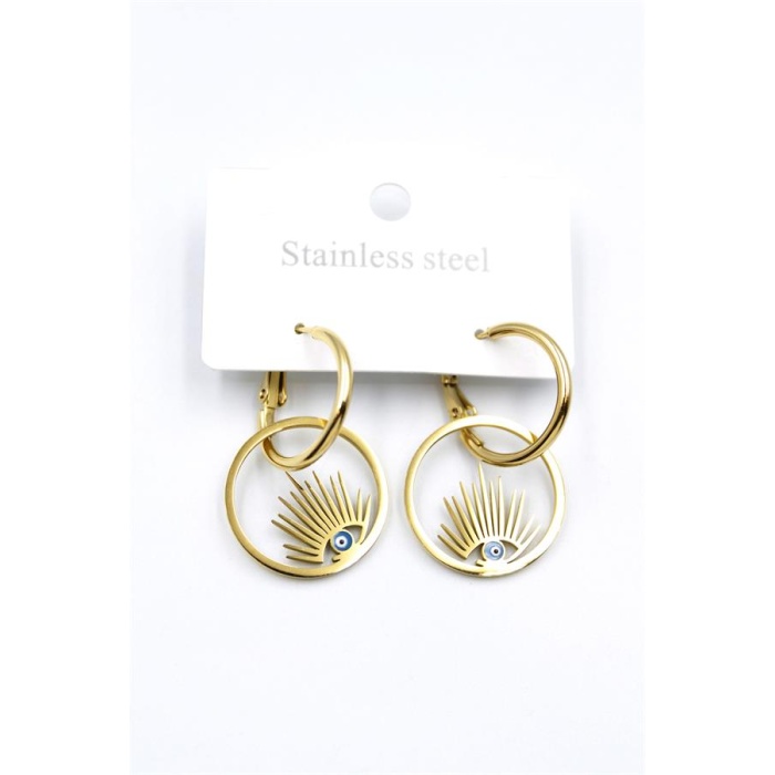 Göz Çelik Halka Küpe - Altın