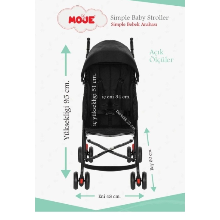 Moje Simple Pratik Baston Bebek Arabası Gri