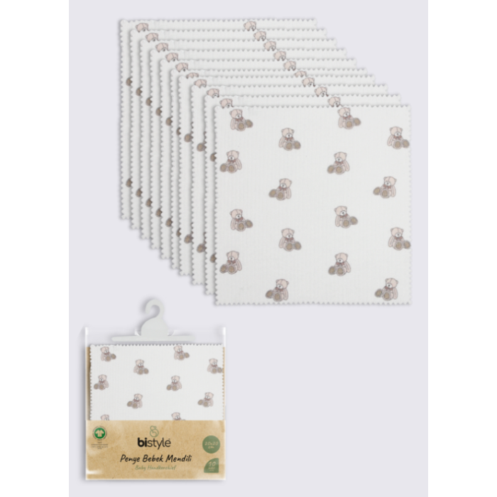 NessiWorld Bear 20x20 10Lu Penye Mendil 90162 Ekru