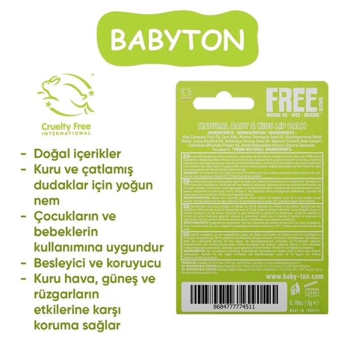 Babyton Bebek ve Çocuklar İçin Doğal Dudak Koruyucu Balm Naturel