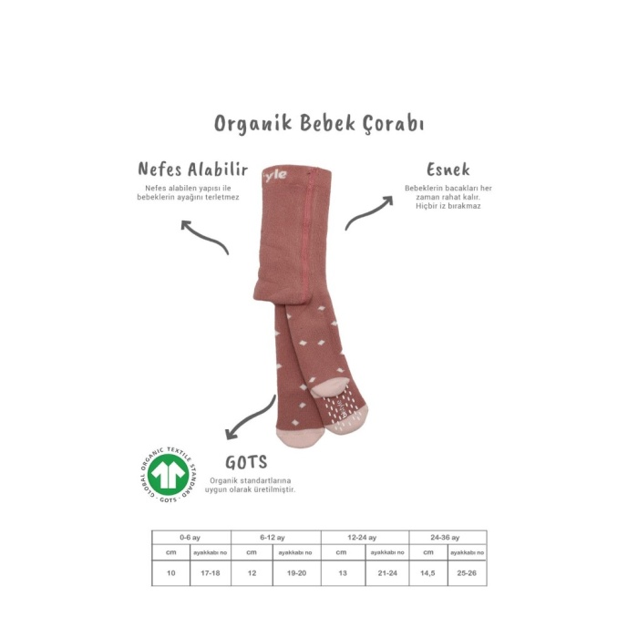 NessiWorld Tekli Puan Kaymaz Havlu Külotlu Çorap BS50502 Pudra