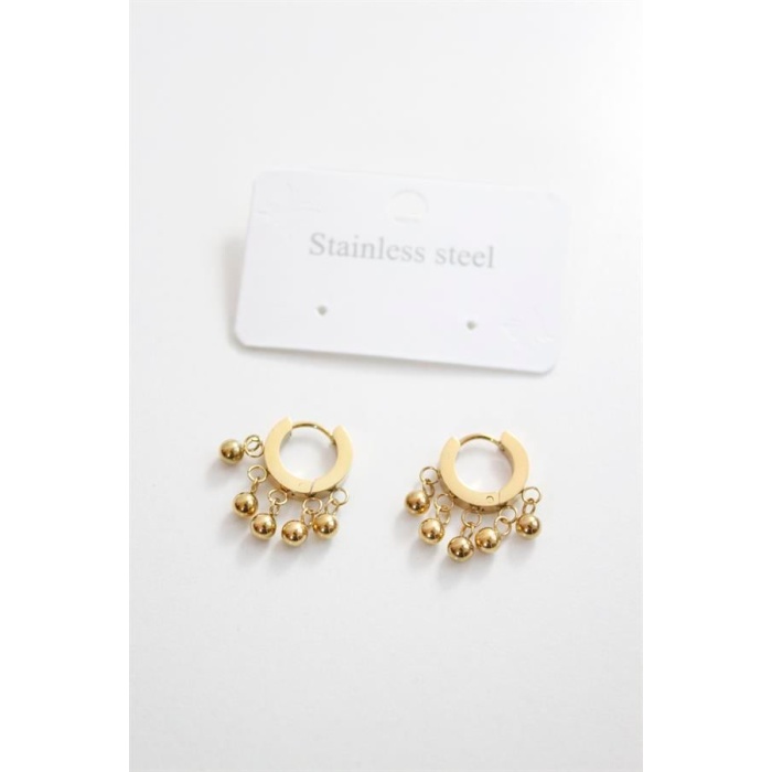 Çelik Boncuklu Halka Küpe - Altın