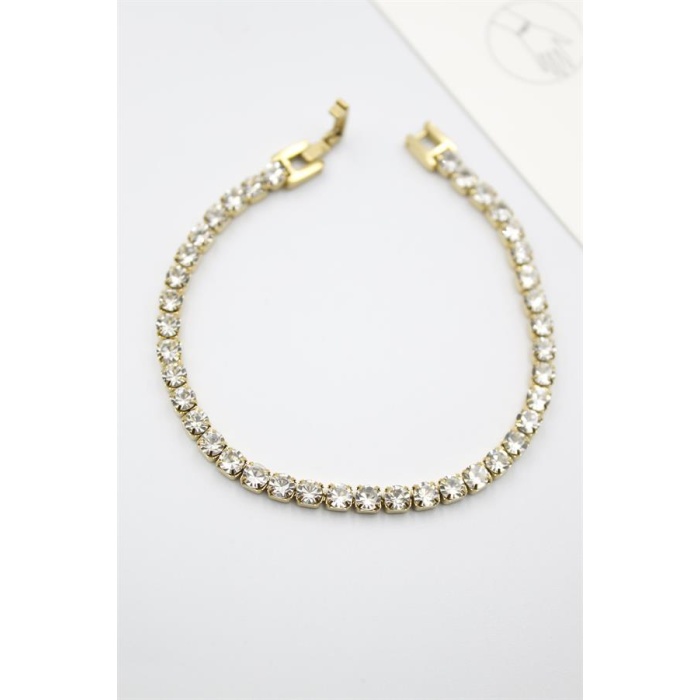 Taşlı Su Yolu Çelik Bileklik - Altın