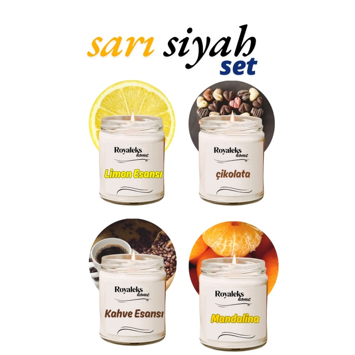 4 Adet Doğal Özel Seri Kokulu Dekoratif Kavanoz Mum 4X210 cc - Sıcak Set - RYL