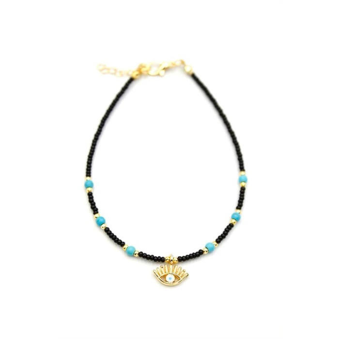 Boncuklu Göz Halhal - Siyah