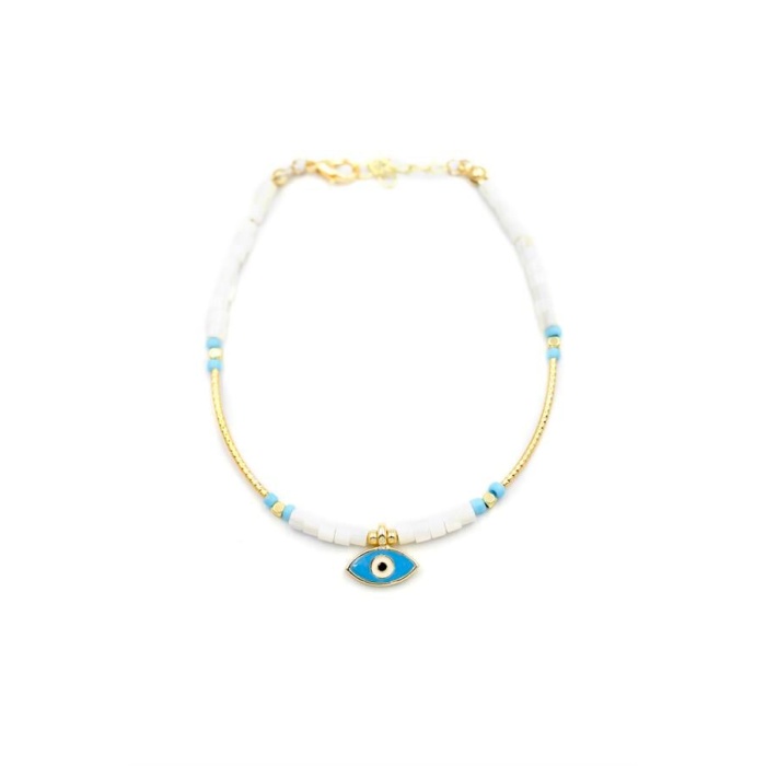 Boncuklu Göz Halhal - Beyaz