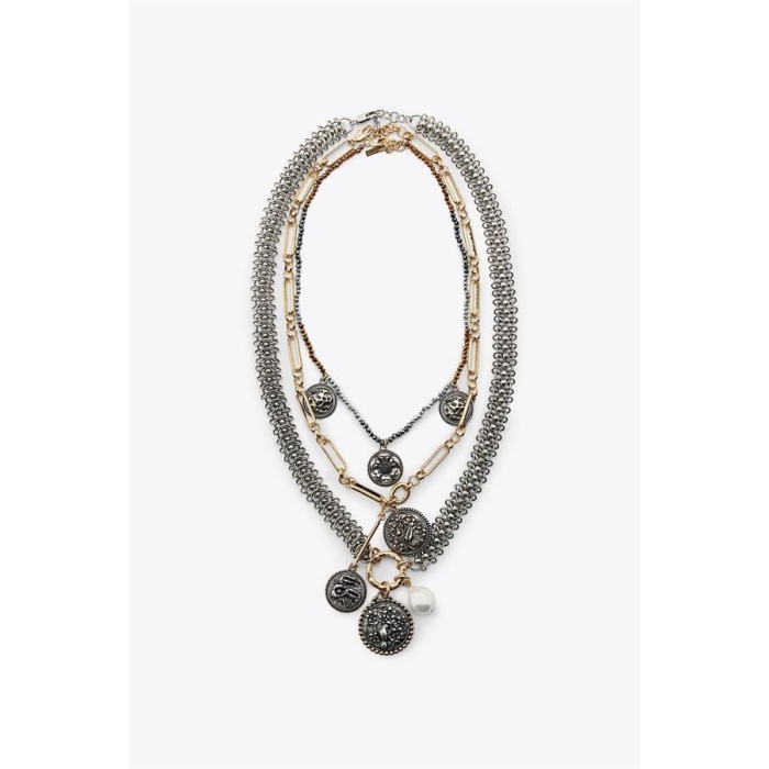 3lü Madalyon Zincir Kolye - ÇOK RENKLİ