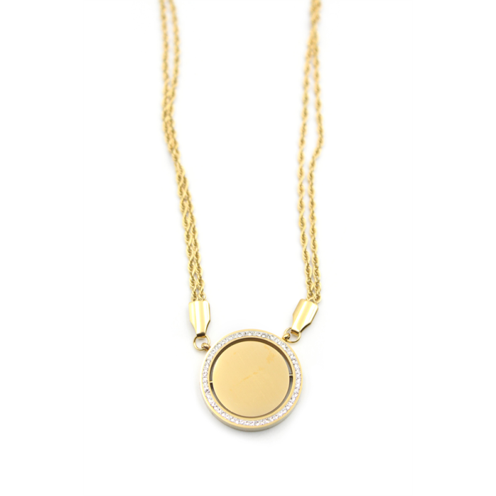 Taşlı Plaka Kolye - Altın