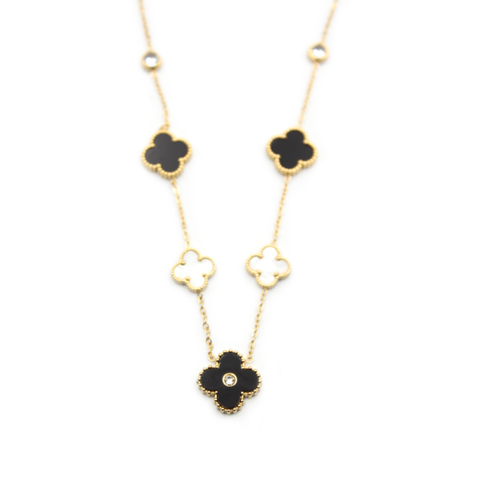 Taşlı Yonca Kolye - Altın