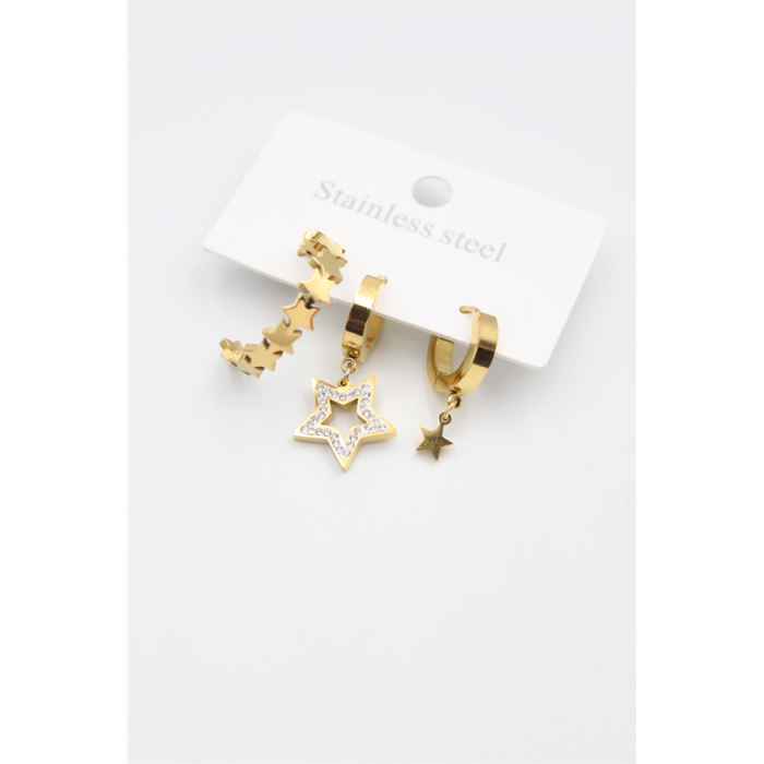 3lü Yıldız Küpe - Altın