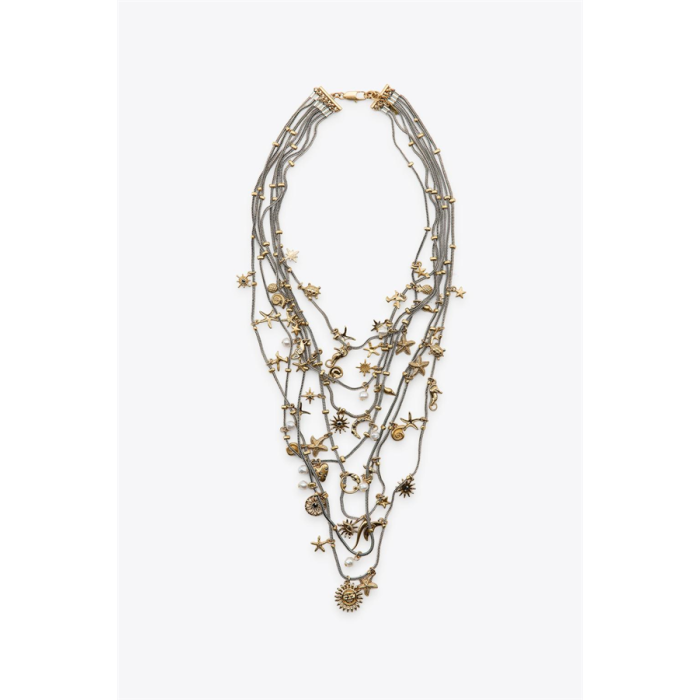 Metal Deniz Temalı Çoklu Kolye - Gümüş