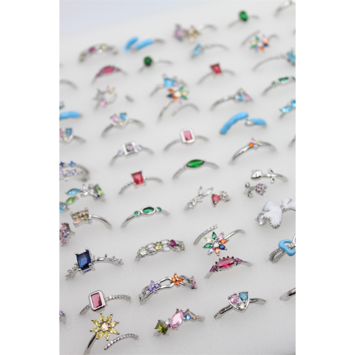 12li Karışık Prenses Yüzük Seti - Gümüş