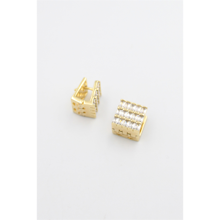 Kare Taşlı Küpe - Altın