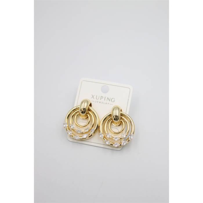 Taşlı Halkalı Küpe - Altın