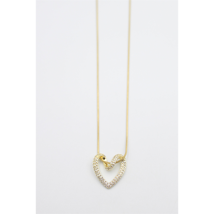 Taşlı Kalp Kolye - Altın