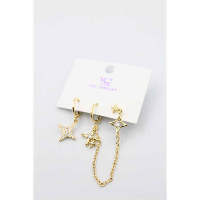 3lü Kuzey Yıldızı Küpe - Altın