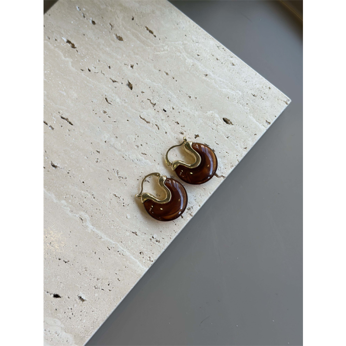 Taşlı Küpe - Kahverengi