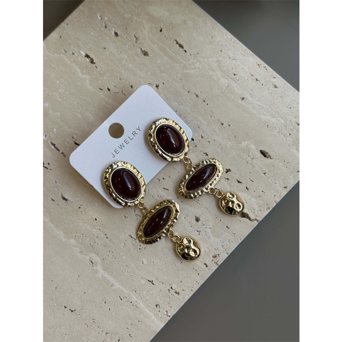 Taşlı Küpe - Kahverengi